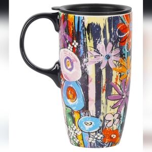 Abstract Floral Ceramic Travel Mug